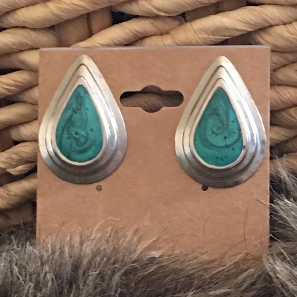 Vintage blue enamel silver tone clip on earrings